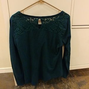 Dark teal green lace trimmed shirt